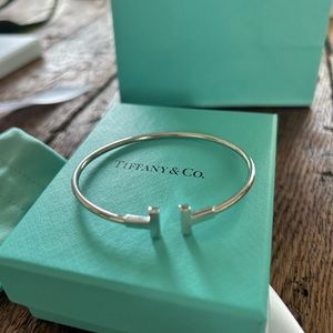 White gold Tiffany T Bracelet with box and bags